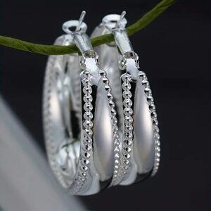 Wide Beaded Hoop Earrings